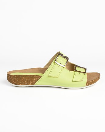 KLAPKI NA KORKOWEJ PODESZWIE - SKÓRA NATURALNA - MODEL 340 - KOLOR PISTACJA, Zapato