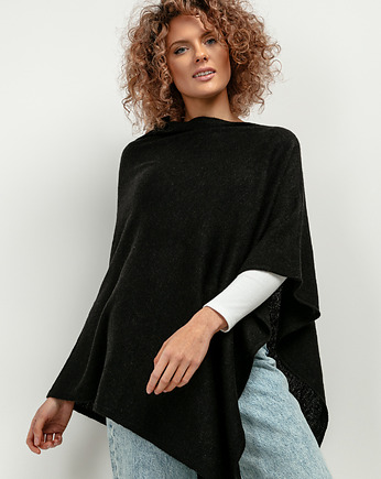 Ponczo z dzianiny swetrowej, T419, one size, czarny, TESSITA