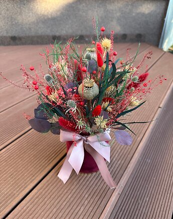 Flowerbox z roślinności suszonej i stabilizowanej burgund, Łąka