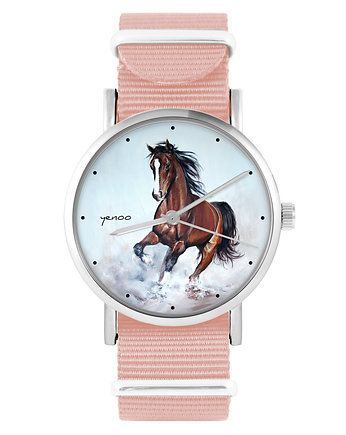 Zegarek - Koń brązowy - brzoskwiniowy róż, yenoo