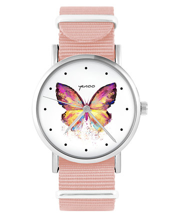 Zegarek - Motyl - brzoskwiniowy róż, yenoo