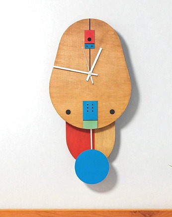 Nowoczesny zegar ścienny z drewna z wahadłem,  unikalny, ręcznie wykonany, Clock Wood Studio