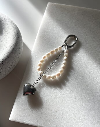 Brelok Blair #1 z perłami naturalnymi, zawieszka serce, LEO jwlr