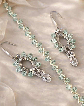 Kryształowy Komplet Biżuterii "Silver Chrysolite" - Bransoletka i Kolczyki, STAGHORN