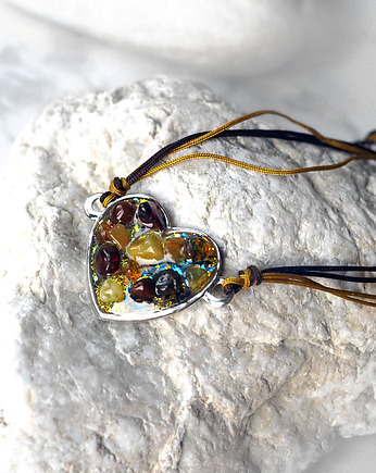 AMBER HEART -BRANSOLETKA Z SERDUSZKIEM z bursztynami, silvella