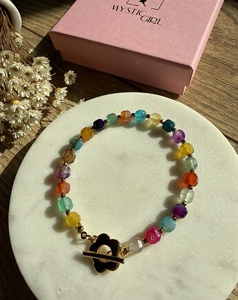 Kolorowa bransoletka z agatu kostki ze złotym zapięciem toggle, Mystic Girl