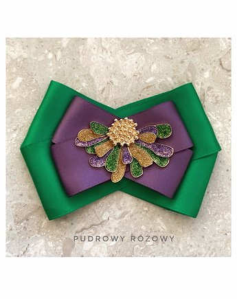 Brosza  Fiolet z zielenią  NEW kwiaty, Pudrowy Różowy