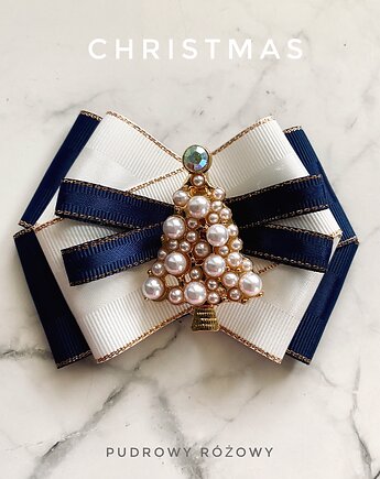 Brosza z Choinką z perłami Mikołajki Święta, Pudrowy Różowy