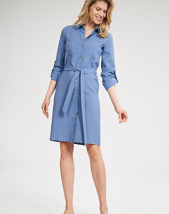 Elegancka sukienka koszulowa midi z rękawem 3/4 - M701, FIGL