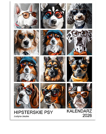Kalendarz 2026 Hipsterskie Psy 15x21 cm, JBJart Justyna Jaszke