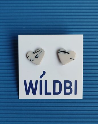 Kolczyki serduszka sztyfty marmurek, WILDBI design