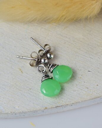 Chalcedon zielony krople - srebrne kolczyki, Sunflower Kornelia Kubinowska