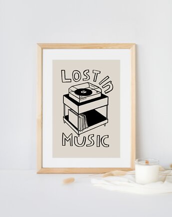 PLAKAT dekoracyjny retro  gramofon pop art  muzyka grafika, black dot studio