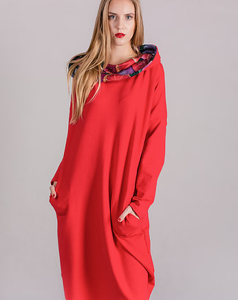 Sukienka z kominem  oversize CZERWONA Z WZOREM, 3 for U