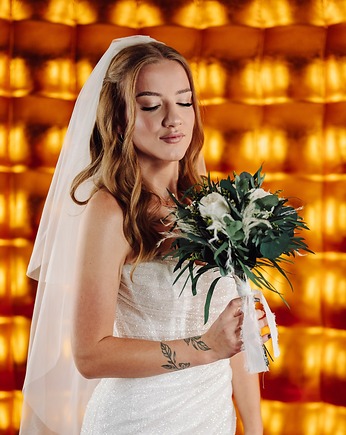 Stabilizowany bukiet ślubny z białymi różami i eukaliptusem, BohoSuszki