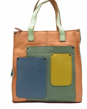Torebka damska shopper, pojemna, skórzana ze skrawków kolorowa OLIVKA, Olivka Warsaw