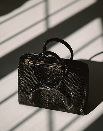 BOW BAG - skórzana torebka - czarna tłoczona, NASHE