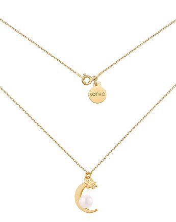 Złoty naszyjnik z księżycem i perłą SWAROVSKI CRYSTAL, SOTHO