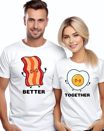 Koszulki dla pary Walentynki t-shirt komplet boczek jajko, EvienArt