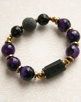 UNIKATOWA ochronna bransoleta : agat fioletowy, kaktusia