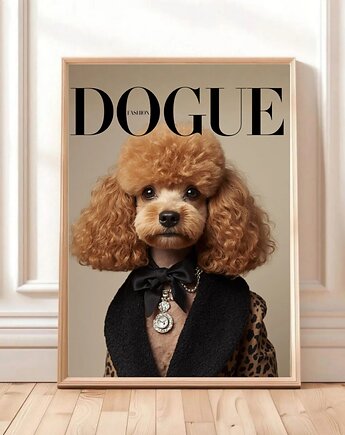 PLAKAT DOGUE pudel,  portret psa, okładka magazynu modowego, black dot studio
