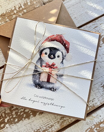 Kartka świąteczna ręcznie robiona na Boże Narodzenie z pingwinkiem 2, sorte