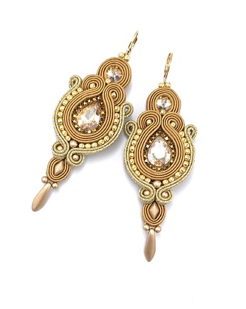 Kolczyki sutasz złote wieczorowe długie eleganckie z kryształkiem Margo, Katrina Rossa