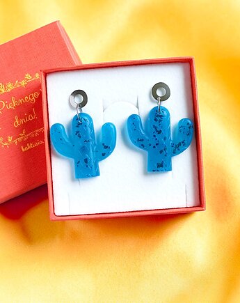 Kolczyki z żywicy : KAKTUSY : niebieskie, kaktusia