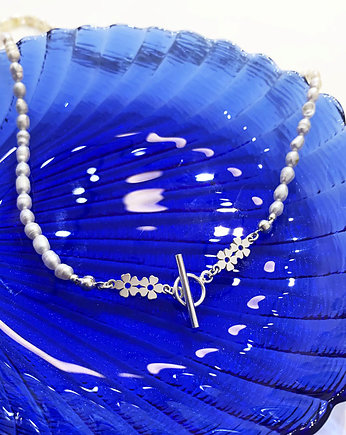 Flora- Naszyjnik- Perły- Niezapominajka