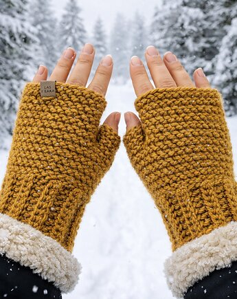 Mitenki wełniane  curry, Las i Łąka