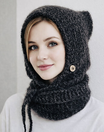 Balaclava kominiarka kaptur zamiast czapki merino alpaca jedwab, splotomaniaa