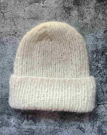 Jesienna czapka Dimma z alpaki i merynosa kremowa, Made by Jaga