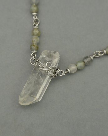 Naszyjnik Talizman kryształ górski i labradoryty wire wrapping, Agata Rozanska