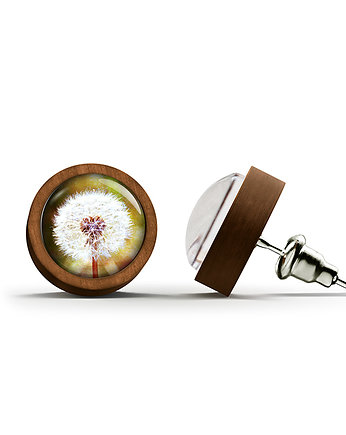 Kolczyki drewniane - Dmuchawiec - sztyfty, yenoo