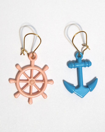 Kolczyki - kotwica, ster - niebieskie, morelowe, yenoo