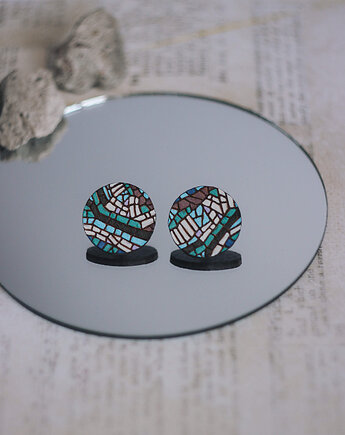 Skórzane kolczyki sztyfty z mozaiką, Pracownia Wieczorek