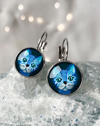 Blue cat kolczyki wiszące na imieniny, muamua design