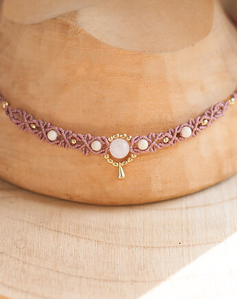 Naszyjnik makrama. Pleciony makramowy naszyjnik. Kamienie naturalne., CocoBizu