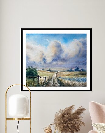 Obraz akwarelowy "Polna droga" oprawiony w passe-partout 40x50 cm, Betańska Studio