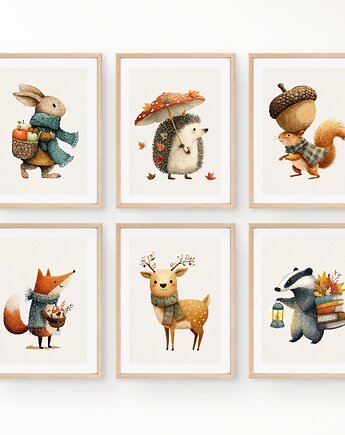PLAKATY DO POKOJU DZIECKA zwierzątka leśne ilustracje jesienne, black dot studio