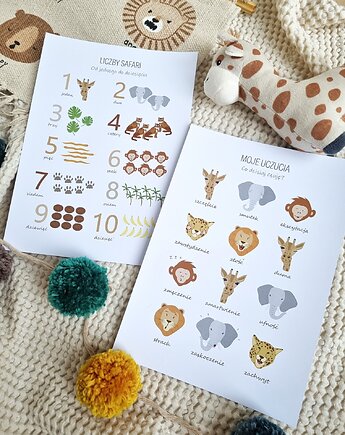 Zestaw Liczby Safari + Moje Uczucia Safari - Plakaty edukacyjne dla dzieci, happykidsprints
