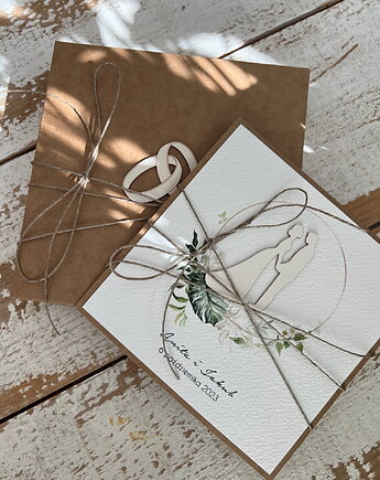 Rustykalna kartka na ślub ręcznie robiona z personalizacją, sorte