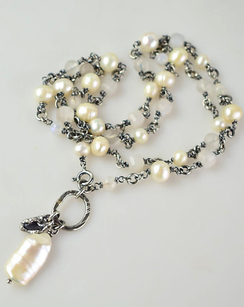 Nivora - srebrny naszyjnik z perłami, kamieniem księżycowym..., Sunflower Kornelia Kubinowska