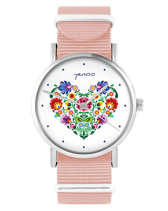 Zegarek - Folkowe serce - brzoskwiniowy róż, yenoo
