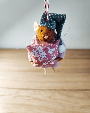 Myszka Fiszka -wełna filc bombka święta zawieszka, Myszka Fiszka