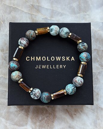 Bransoletka męska Jaspis niebieski i Tygrysie Oko, Chmolowska Jewellery