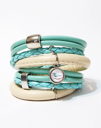 Bransoletka - Turkusowy ptaszek - rzemienie, yenoo