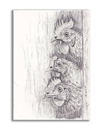 Grafika ręcznie malowana "Trzy Kurczaki", Galeria Alma