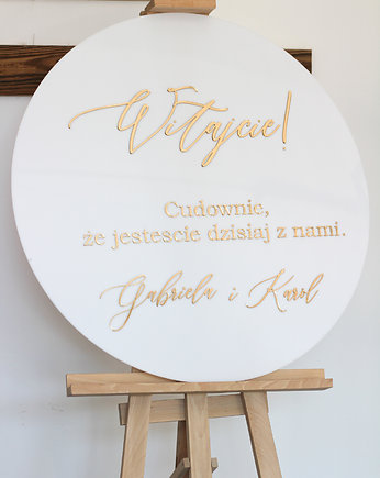 Okrągła, lustrzana tablica ślubna z imionami (srebrne napisy), Winietka dekoruje