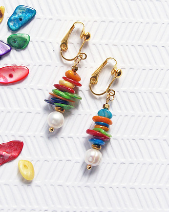 Kolorowe KLIPSY lub kolczyki : perły & masa perłowa, kaktusia